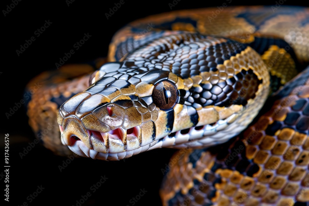 Big multi-colored python snake crawling on the ground. Beautiful simple AI generated image in 4K, unique. Big multi-colored python snake crawling on the ground. Beautiful simple AI generated image in 4K, unique.