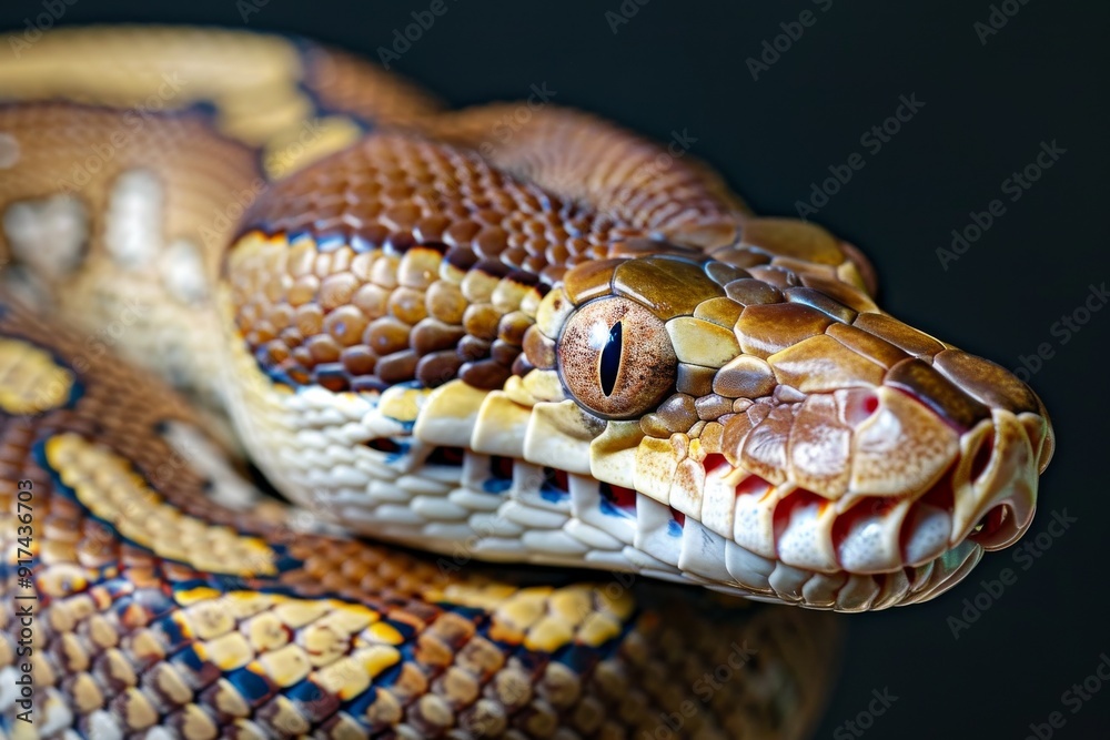 Python snake reptile close-up macro portrait on black. Beautiful simple AI generated image in 4K, unique. Python snake reptile close-up macro portrait on black. Beautiful simple AI generated image in 4K, unique.