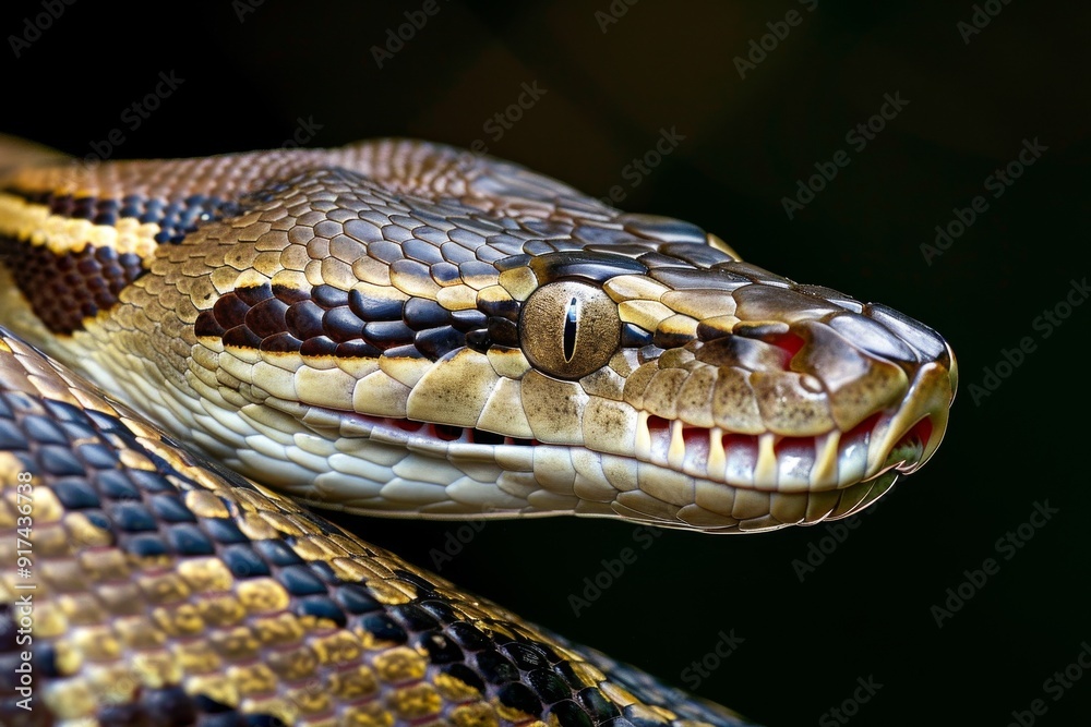 Close-up of a python. Snake isolated on a blurred background. Snake head and eyes.. Beautiful simple AI generated image in 4K, unique. Close-up of a python. Snake isolated on a blurred background. Snake head and eyes.. Beautiful simple AI generated image in 4K, unique.
