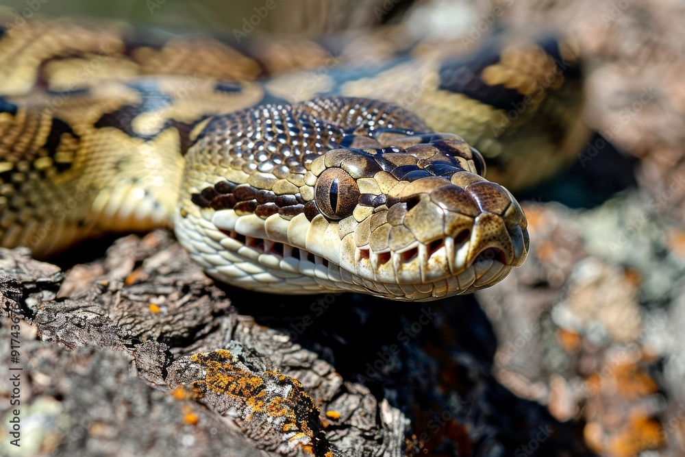 Close-up of a python. Snake isolated on a blurred background. Snake head and eyes.. Beautiful simple AI generated image in 4K, unique. Close-up of a python. Snake isolated on a blurred background. Snake head and eyes.. Beautiful simple AI generated image in 4K, unique.