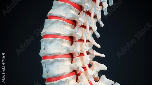 Detailed 3D rendering of a human spine model showcasing vertebrae and discs, ideal for medical and educational use.