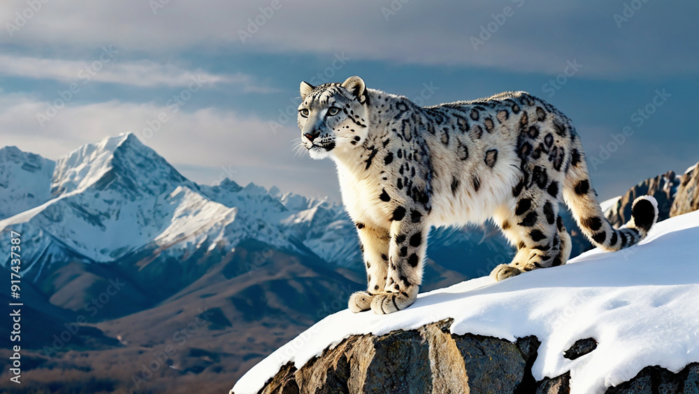 A beautifull white leoperd on hills in snow A beautifull white leoperd on hills in snow