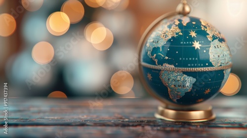 Decorative Globe on Table With Blurred Background Lights