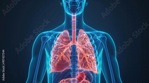 Detailed illustration of human lungs, showcasing anatomy and respiratory system in vibrant colors for educational purposes.