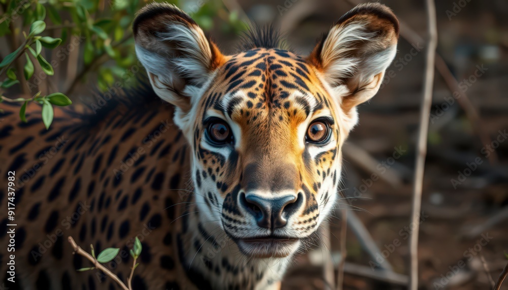 Naklejka premium Close Up Portrait of a Leopard Cub in the Wild.