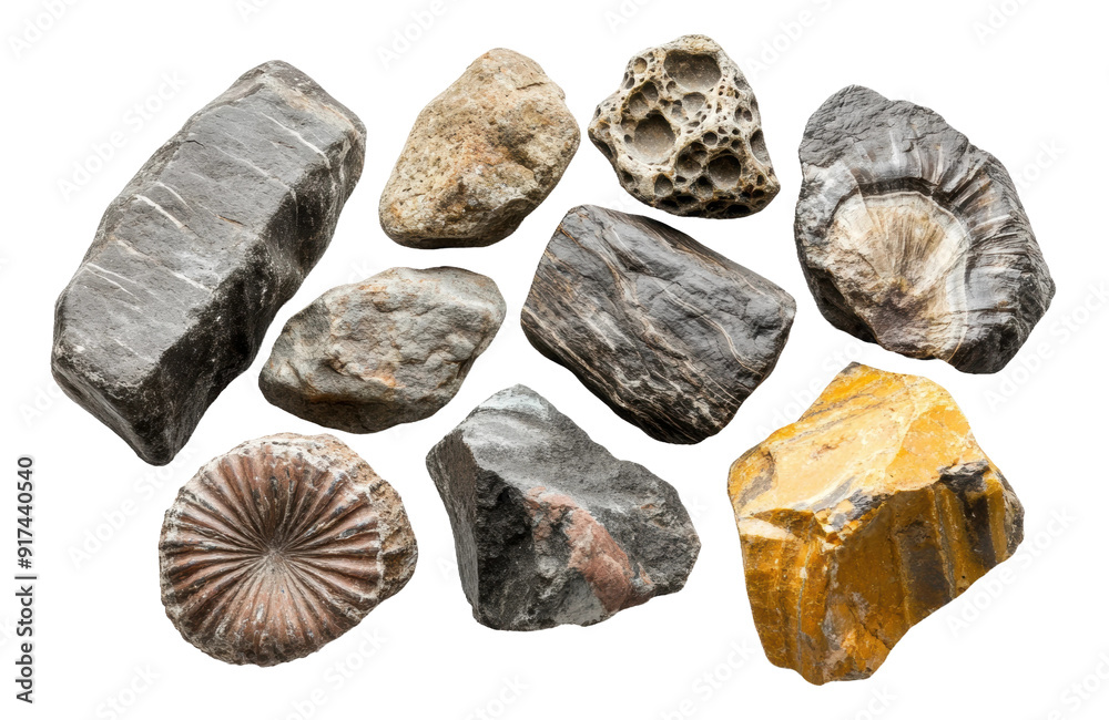 Collection of various rocks and fossils , showcasing different textures and shapes, cut out - stock png. Collection of various rocks and fossils , showcasing different textures and shapes, cut out - stock png.