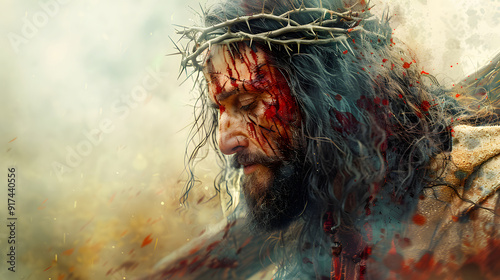 Digital Watercolor painting  of Jesus Carrying the Cross in Calvary