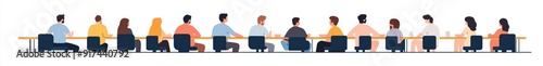 A friendly employee eats a sandwich for breakfast at work, and an entrepreneur is eating a business dinner in a city restaurant. A classy modern illustration depicting an office lunch.