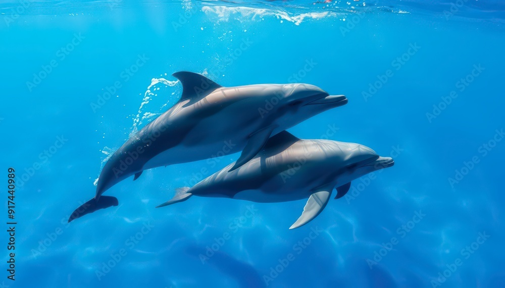 Two Dolphins Swimming Underwater. Two Dolphins Swimming Underwater.