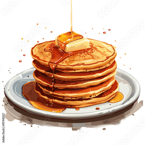 Pancakes with honey on a white background. Vector illustration.