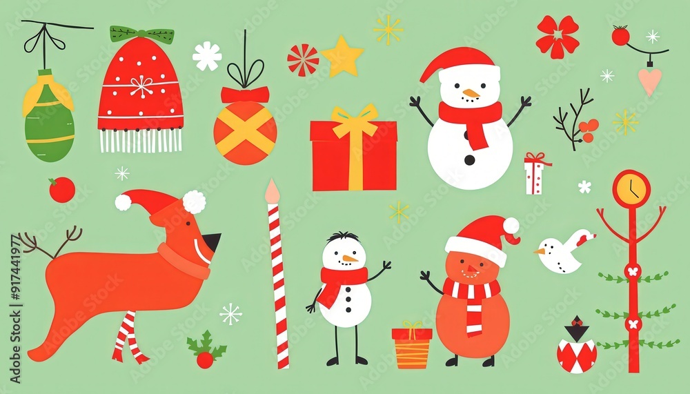Quirky Christmas Icons Illustration Set.