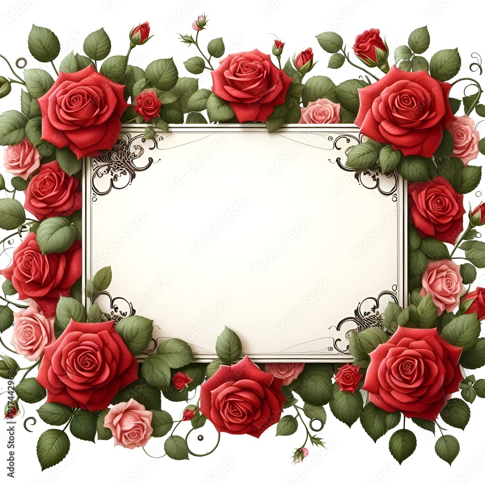 an empty panel for your information, a beautiful rose frame, a layout isolated on a white background an empty panel for your information, a beautiful rose frame, a layout isolated on a white background
