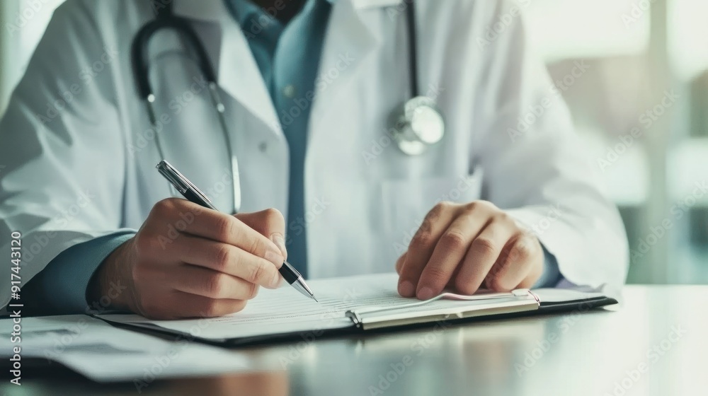 Close-up of a Doctor's Hand Writing on a Clipboard Close-up of a Doctor's Hand Writing on a Clipboard