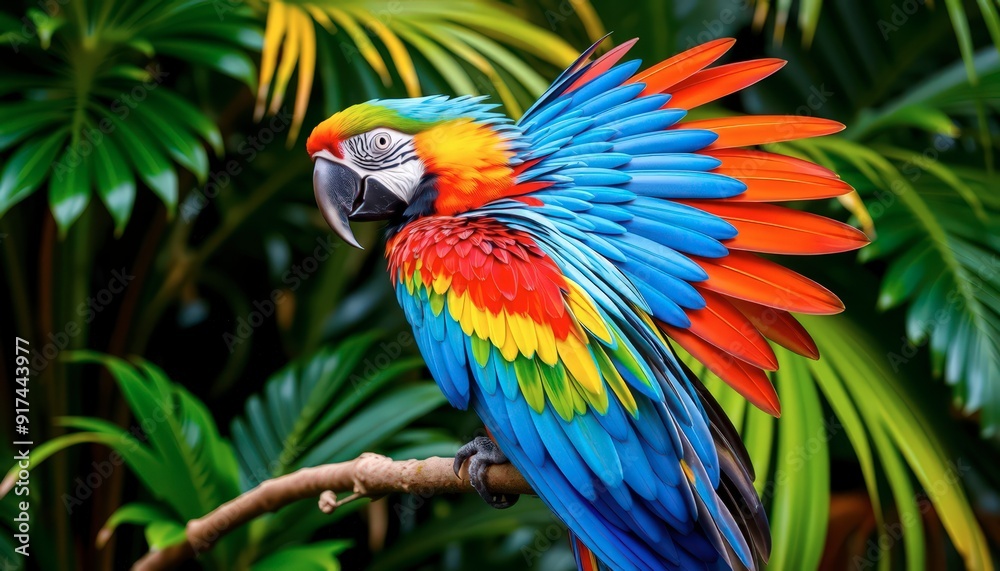 Obraz premium Vibrant Scarlet Macaw in Tropical Foliage.