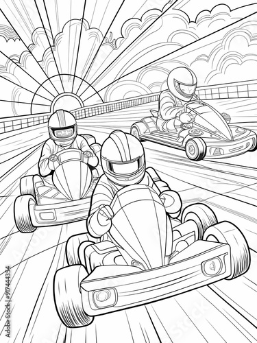 High-Speed Go-Kart Racing in Action Coloring Page for Kids