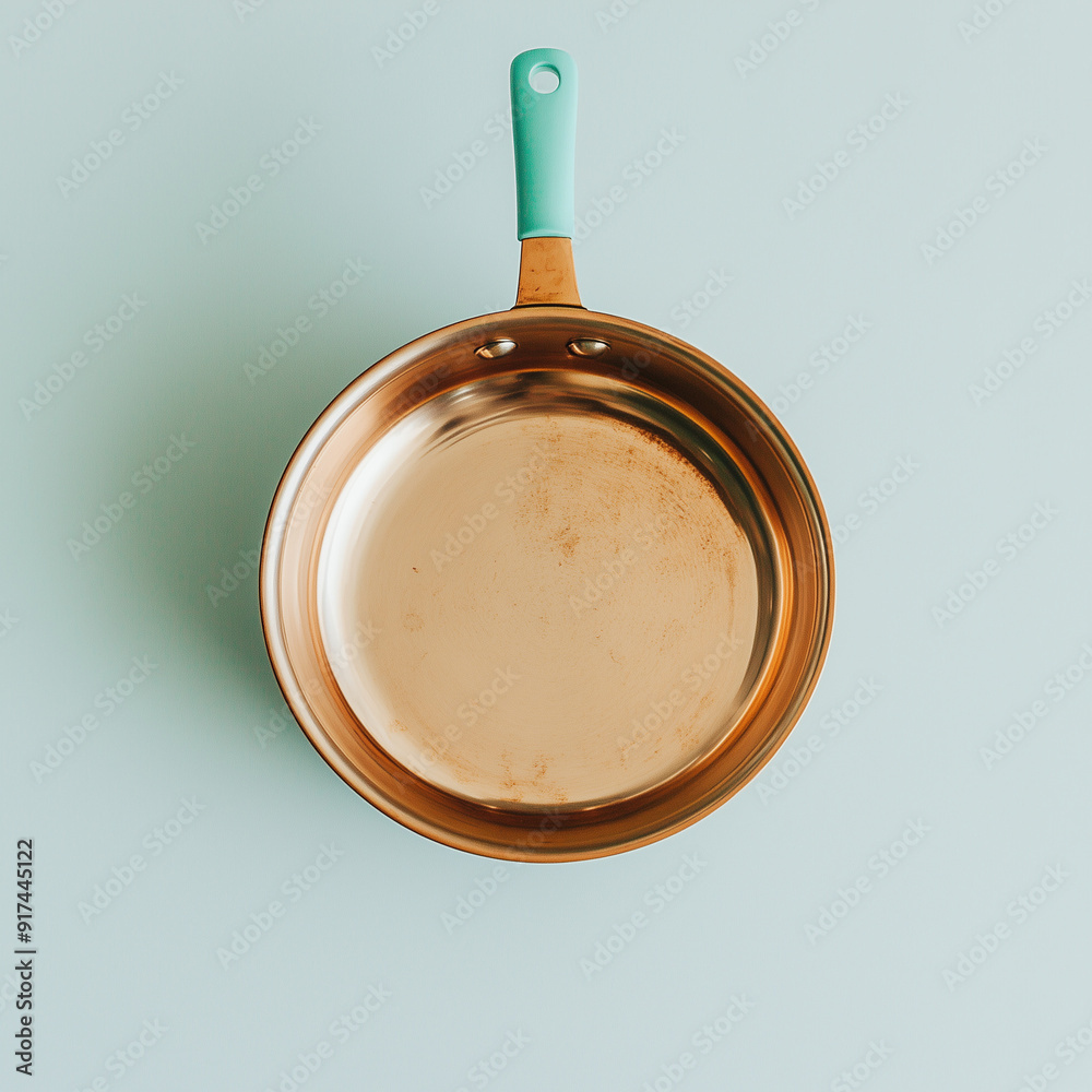 Copper Cooking Pot with a Teal Handle, Isolated on a Solid White Background Copper Cooking Pot with a Teal Handle, Isolated on a Solid White Background