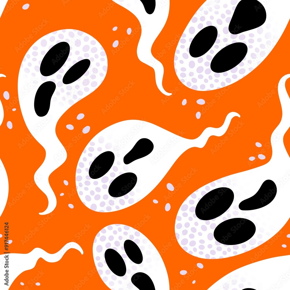 Fototapeta premium Halloween ghost seamless cartoon pattern for wrapping paper and fabrics