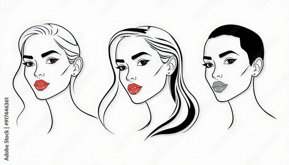 Three Female Portraits in Black and White. Three Female Portraits in Black and White.