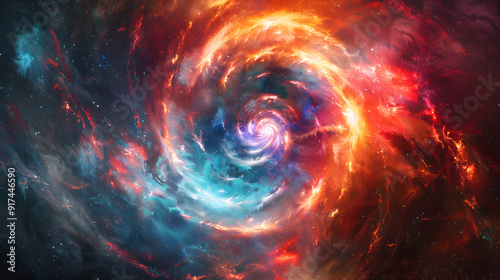 Colorful vortex energy, cosmic spiral waves, multicolor swirls explosion. Abstract futuristic digital background design