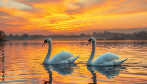 Swans at Sunset.