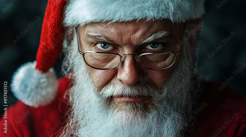 Serious Santa Claus Close-Up with Intense Gaze
Serious Santa Claus Close-Up with Intense Gaze