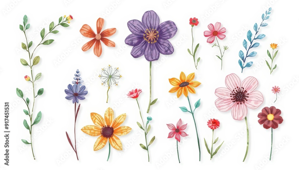 Watercolor Flowers Set. Watercolor Flowers Set.