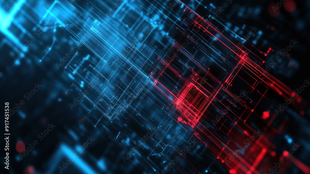 Abstract Digital Network with Red and Blue Glowing Lines Abstract Digital Network with Red and Blue Glowing Lines