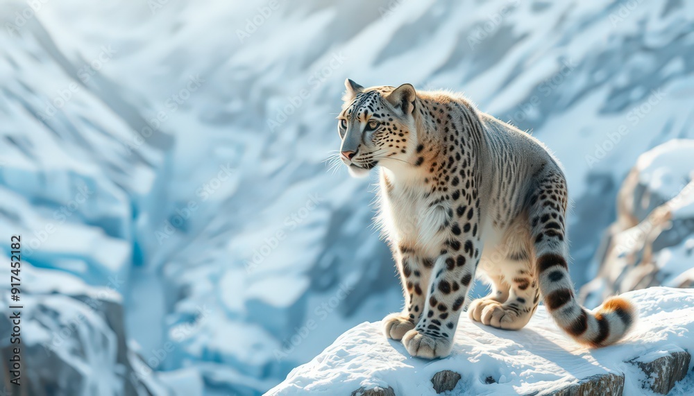 Obraz premium Snow Leopard in Mountain Landscape.