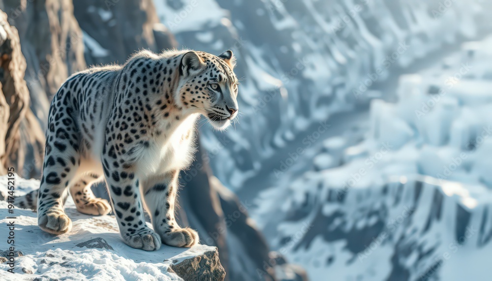 Fototapeta premium Snow Leopard on a Mountain Peak.