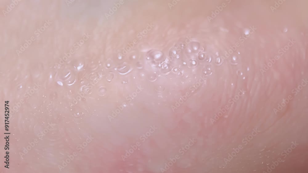 Slow motion clip of a persons skin reacting to the application of collagen serum with tiny wrinkles disappearing and leaving behind smooth youthful skin. Slow motion clip of a persons skin reacting to the application of collagen serum with tiny wrinkles disappearing and leaving behind smooth youthful skin.