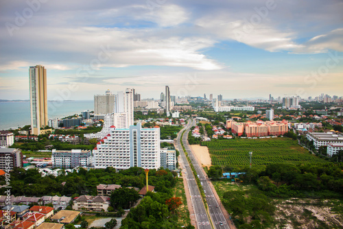 Pattaya city high angle skyline view.