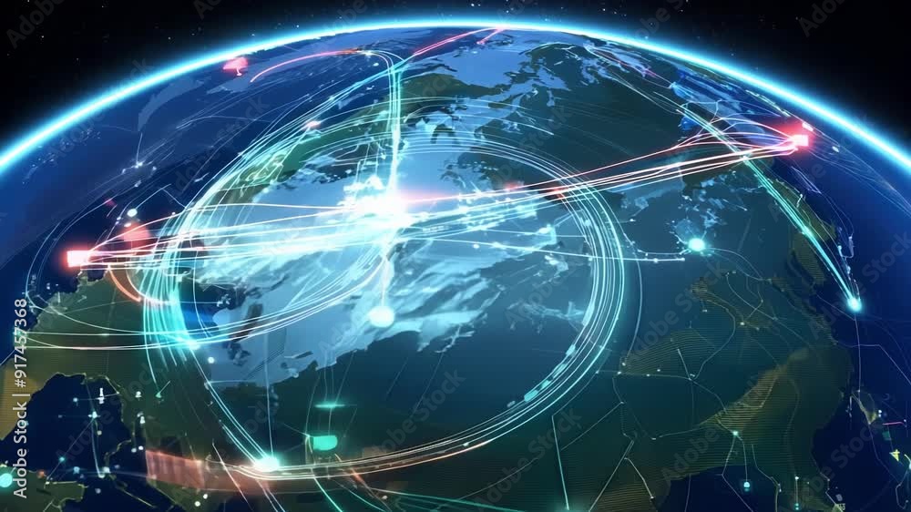 The Earth is enveloped in a vibrant swirling vortex of technology representing the allencompassing nature of globalization and its impact on our planet.