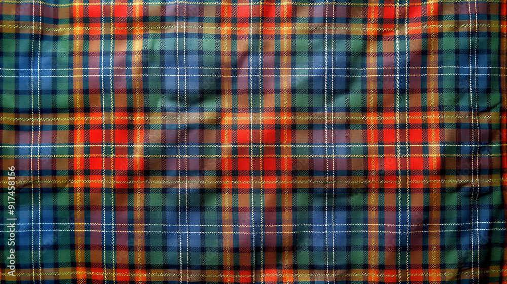 Vibrant Scottish tartan fabric in rich colors Vibrant Scottish tartan fabric in rich colors