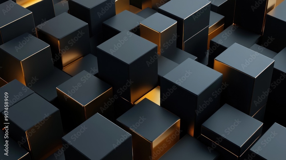 Abstract Geometric Pattern of Black and Gold Cubes Abstract Geometric Pattern of Black and Gold Cubes