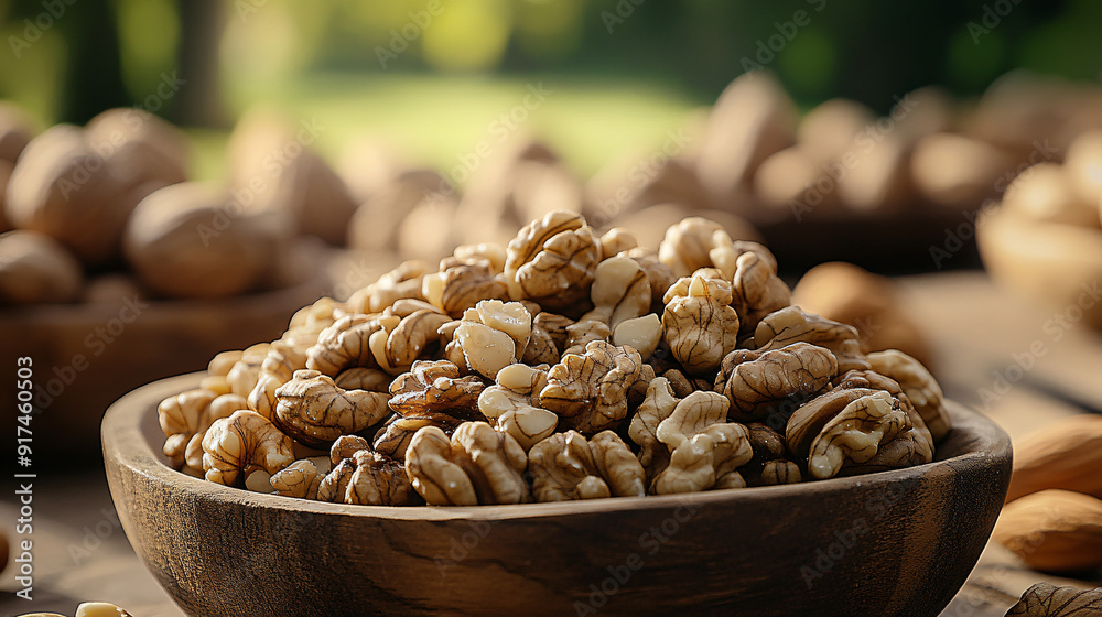 fresh harvested organic peeled nuts on a wooden bowl, cottagecore fresh harvested organic peeled nuts on a wooden bowl, cottagecore