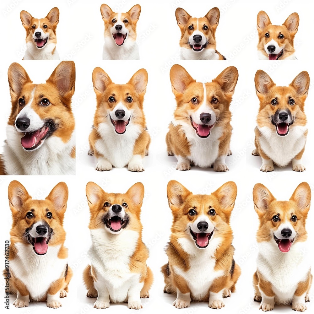 Adorable Corgi Dog Collage Illustration with Multiple Expressions for Pet Lovers and Animal-Themed Content. Adorable Corgi Dog Collage Illustration with Multiple Expressions for Pet Lovers and Animal-Themed Content.