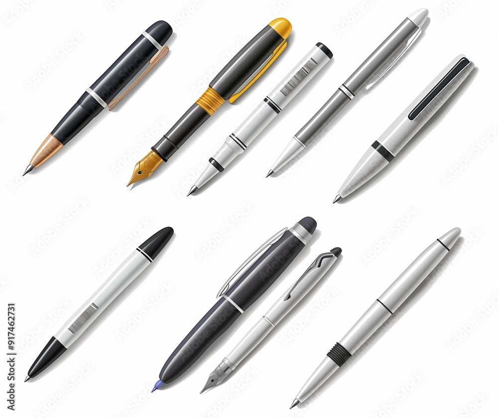 Realistic Illustration of Various Pens for Business and Office Use Realistic Illustration of Various Pens for Business and Office Use