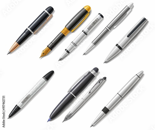 Realistic Illustration of Various Pens for Business and Office Use