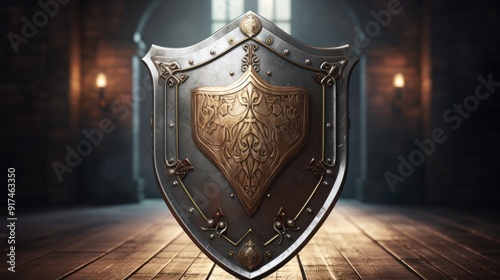 shield with Bright light softly illuminates a dark evening.