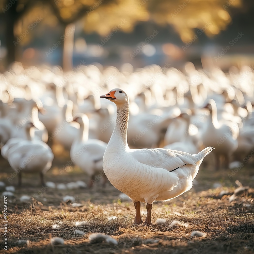 Obraz premium Goslings on the Move: A Village Close-Up