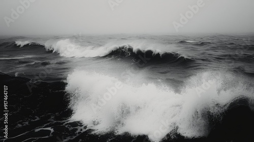Powerful Waves Crash Against Rocky Shoreline During Stormy Weather