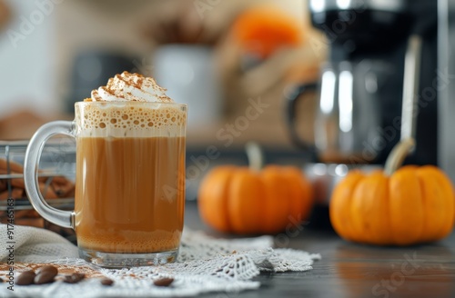 Pumpkin Spice Latte With Whipped Cream in Cozy Kitchen Setting During Autumn