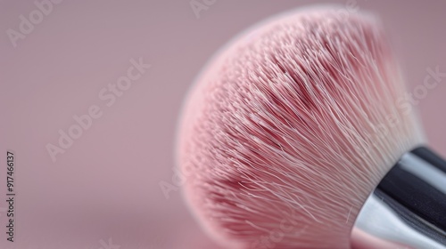Close-Up of Pink Makeup Brush Against Soft Pink Background