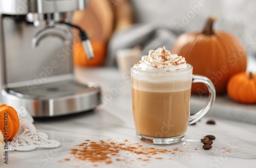 Warm Pumpkin Spice Latte With Whipped Cream And Spices In Cozy Autumn Setting