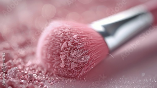 Close-Up of Pink Makeup Brush Against Soft Pink Background