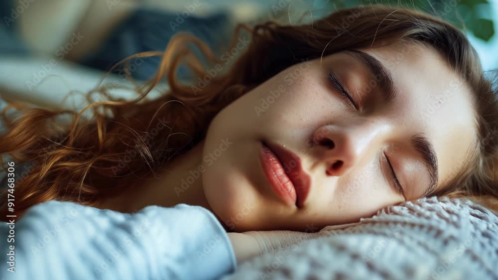 Sleepy female resting her head on pillow. Sleepy female resting her head on pillow.