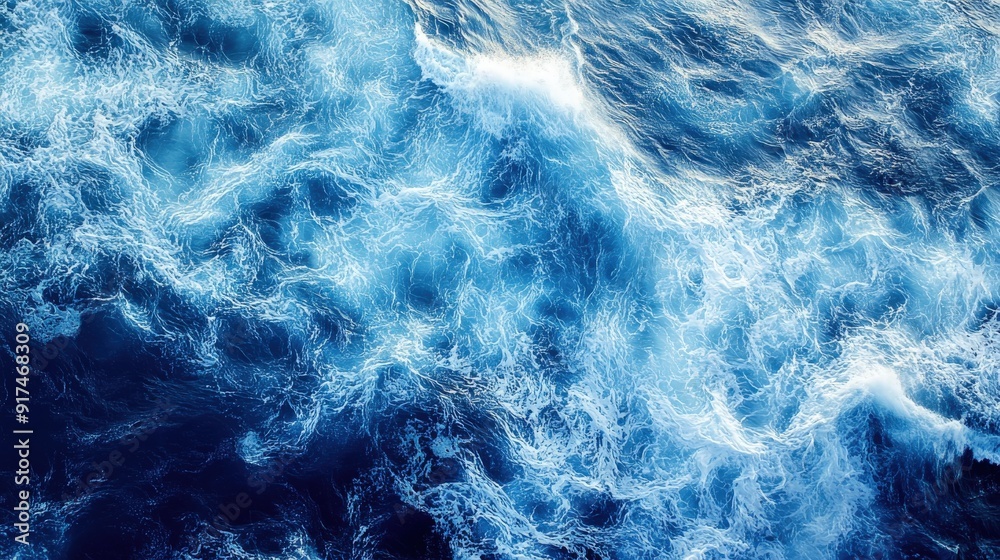 Obraz premium High-definition top-down image of the Pacific Ocean, featuring a tumultuous display of waves and their swirling, frothy patterns