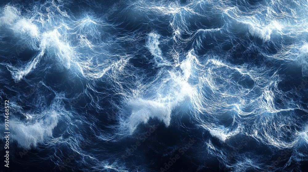 Obraz premium High-resolution top-down view of the Pacific Ocean, emphasizing the dramatic turbulence of the waves with detailed textures