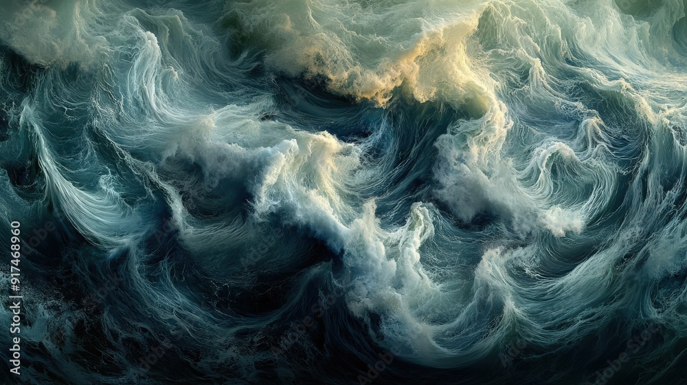 Photograph from directly above the Pacific Ocean, featuring turbulent ...