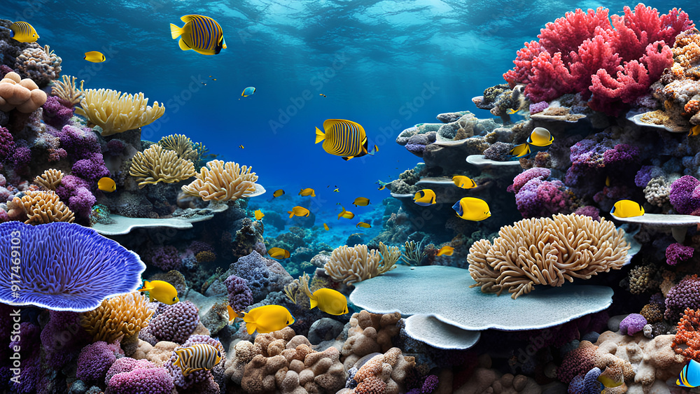 Obraz premium The Captivating Beauty of Tropical Coral Reefs on Rocks - Underwater Wonders